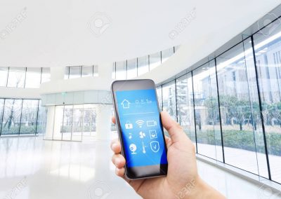 smart phone with smart home with modern hall